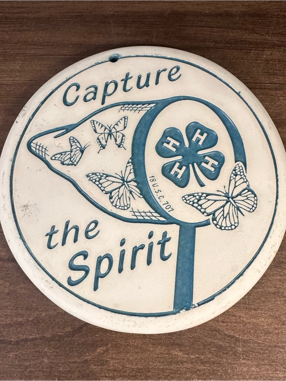 4H Capture The Spirit Seneca Ceramics Bread Bun Warmer Plaque Trivet Vintage